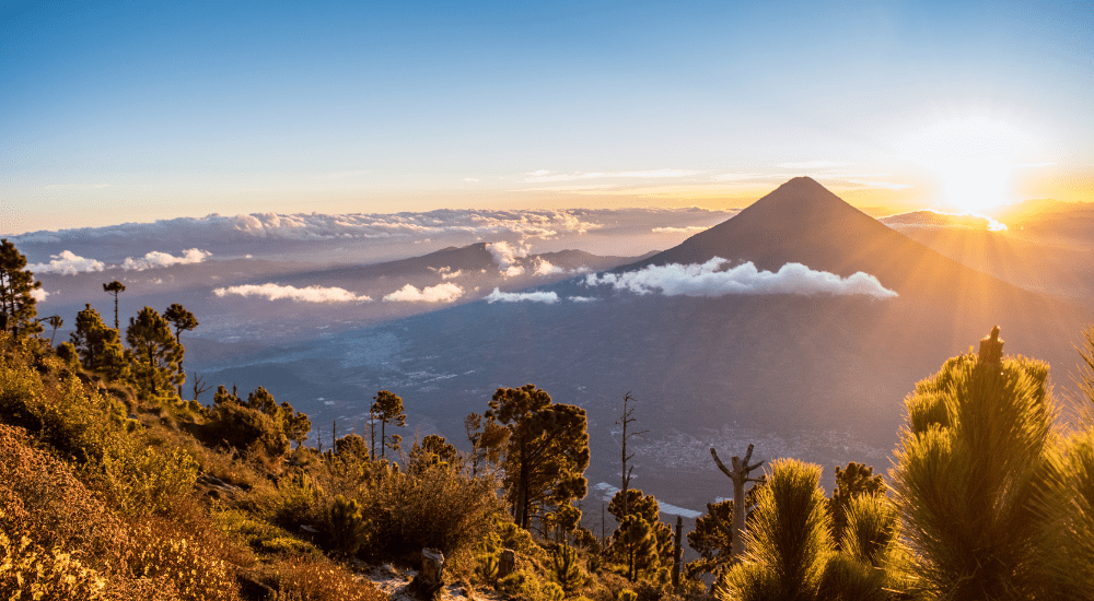 Guatemala volcano at sunrise