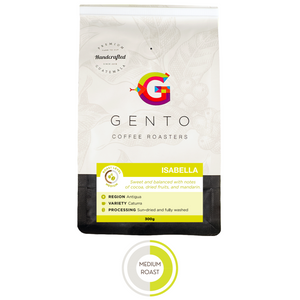 medium roast coffee from Antigua with tasting notes of dried fruits, cocoa, and mandarin
